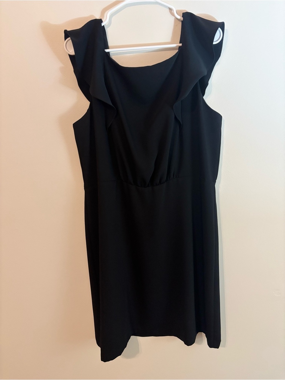 LOFT Black Ruffle Shoulder Midi Dress